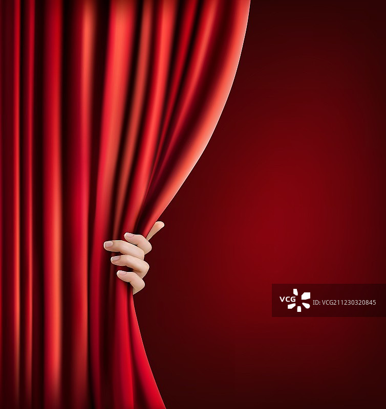 红色天鹅绒幕布与手背景图片素材