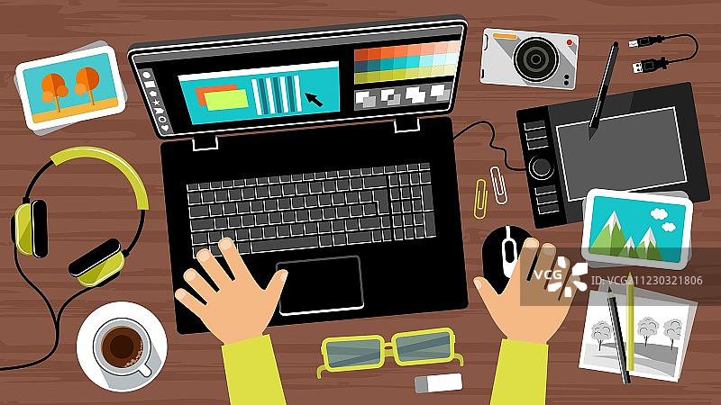 创意办公室工作区扁平风格设计图片素材