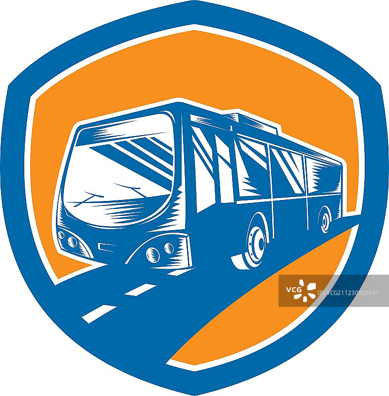 旅游巴士穿梭巴士木刻盾牌图片素材