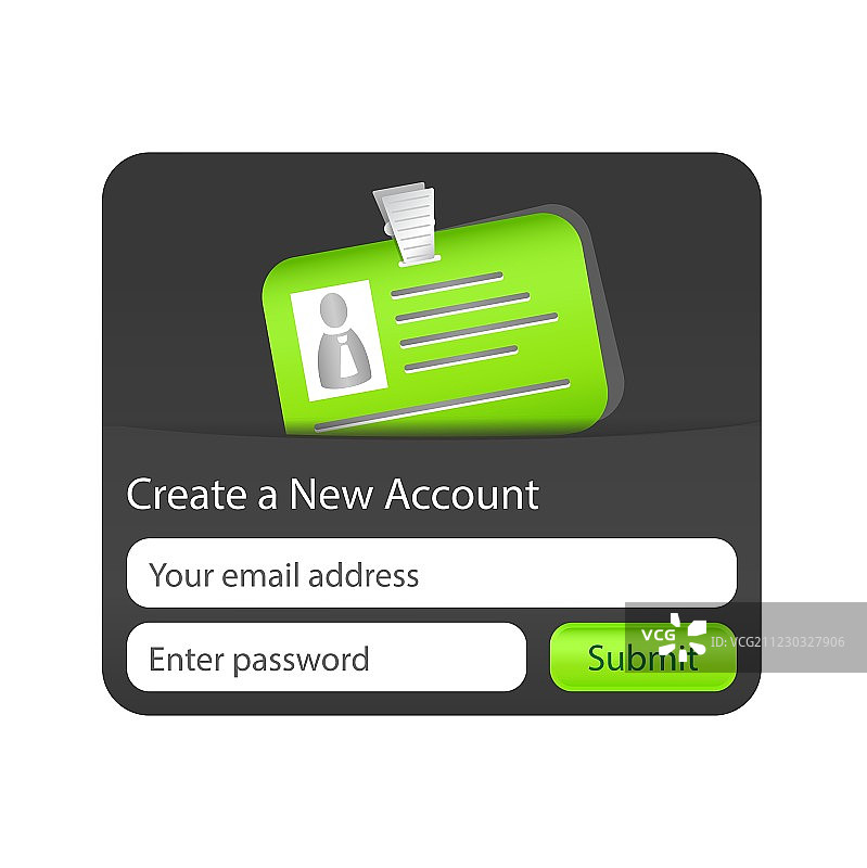 创建一个带有绿色ID卡的新账户表单图片素材