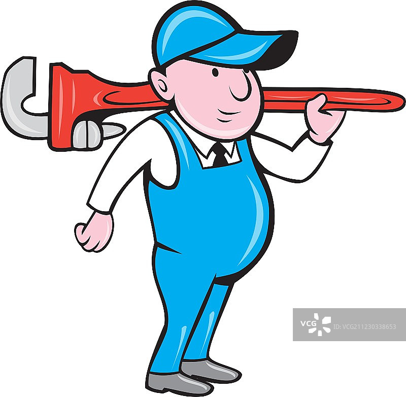 水管工拿着大扳手卡通图片素材