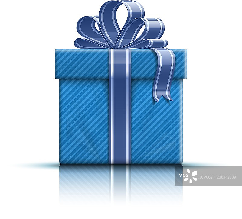 蓝色礼品盒，配丝带和蝴蝶结图片素材