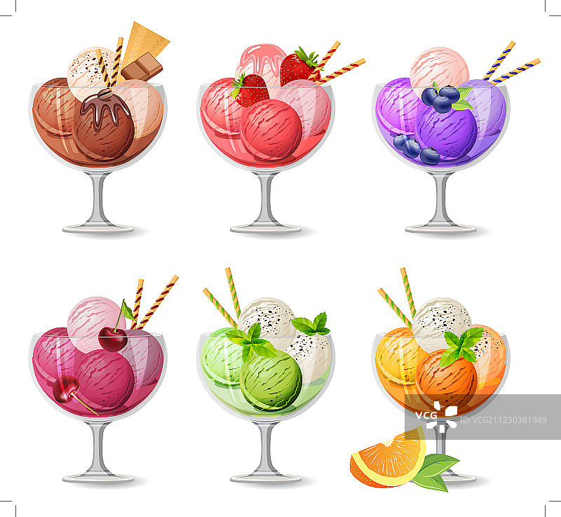 逼真的冰淇淋套装，白色背景图片素材