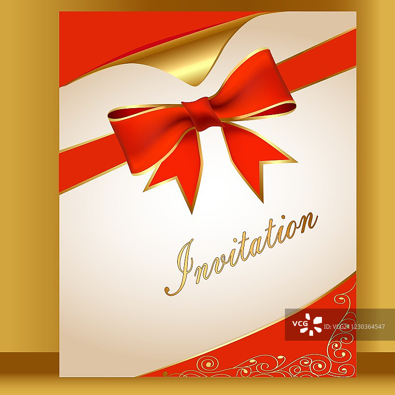 带有红色丝带的邀请卡图片素材