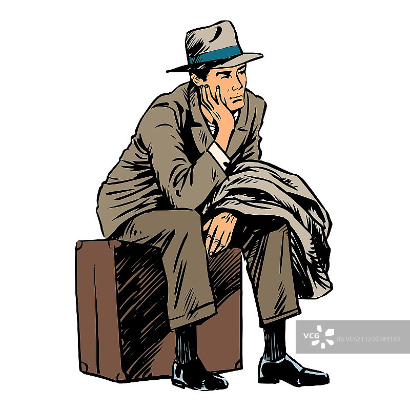 等待旅行的男乘客，复古风格图片素材