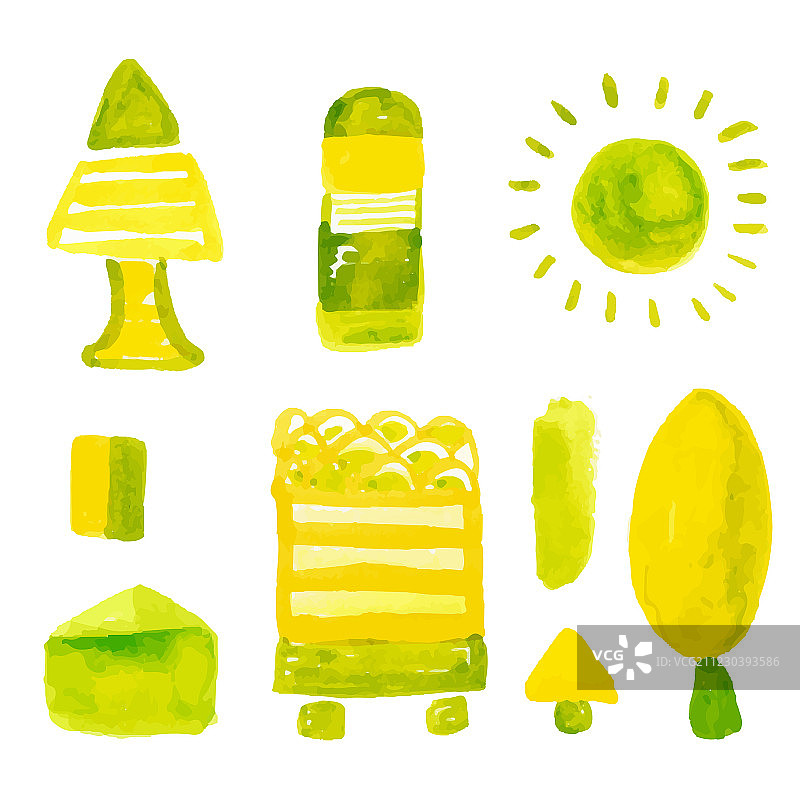 水彩手账可爱温馨手绘小插画之黄绿图片素材