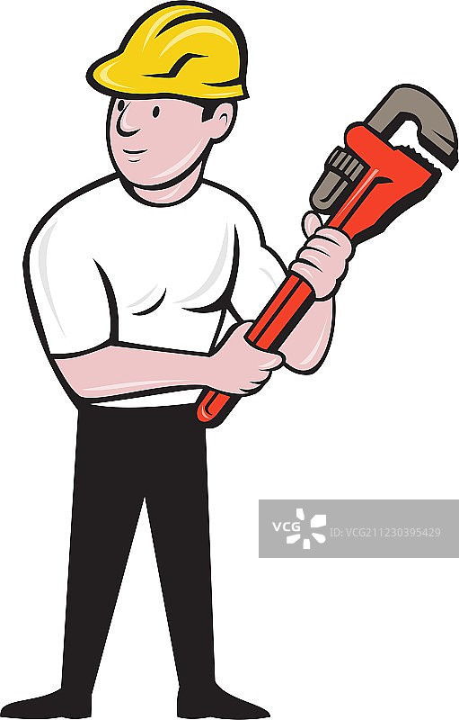 手持扳手的水管工卡通形象图片素材