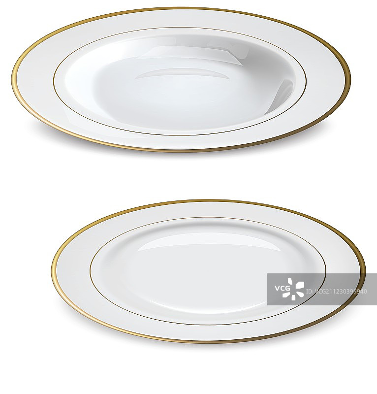 带金色边缘的空白白色盘子图片素材
