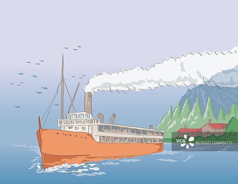 蒸汽船复古风图片素材