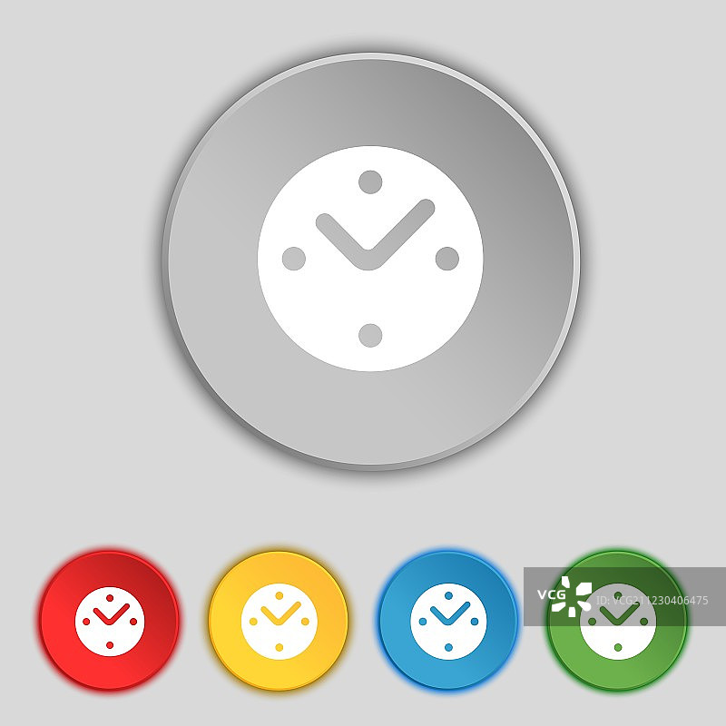 机械时钟图标标志，五个扁平符号图片素材