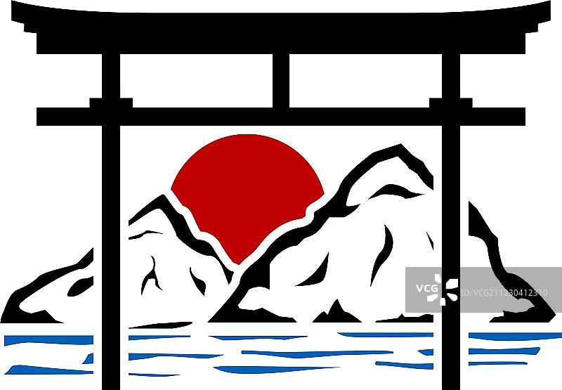 鸟居和日出镂空图案图片素材