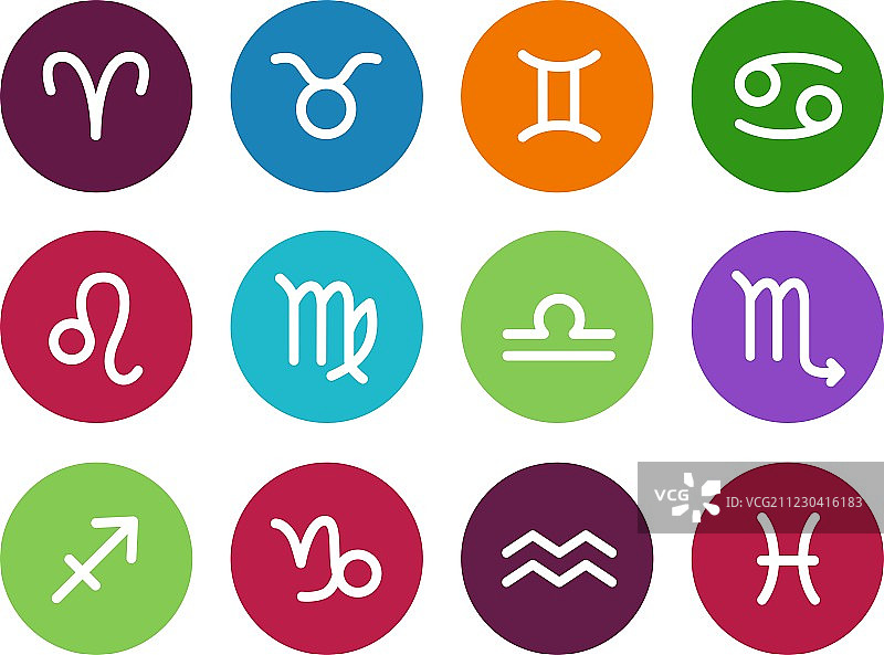 白色背景上的黄道十二宫图标图片素材
