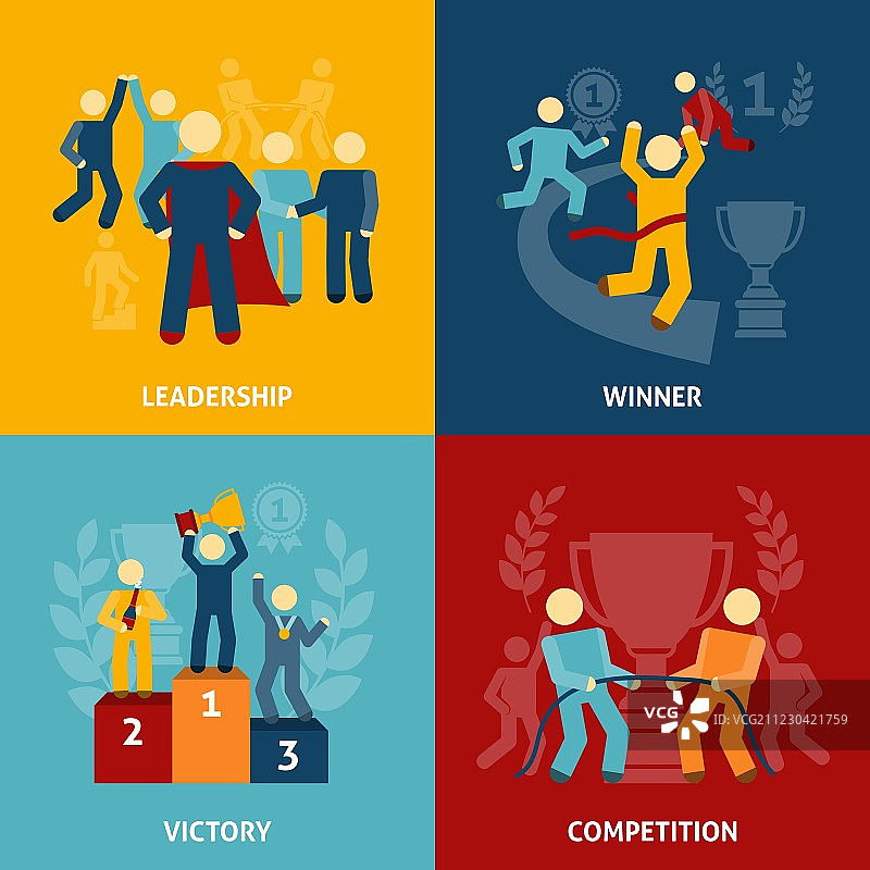 竞争扁平图标集图片素材