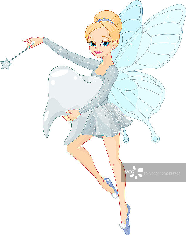 可爱的牙仙拿着牙齿飞翔图片素材