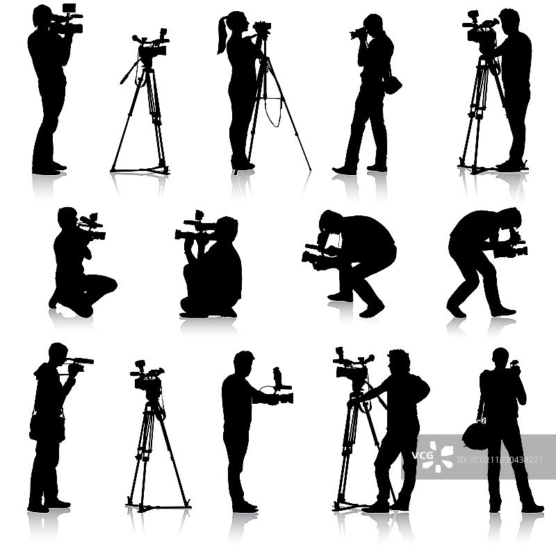 摄影师手持摄像机白色背景剪影图片素材