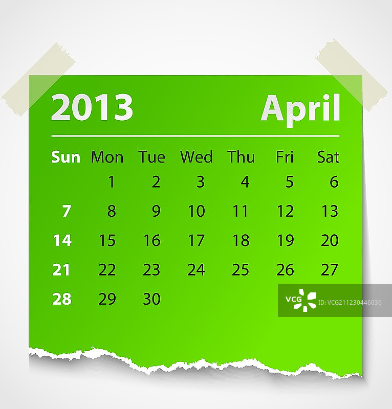 2013年4月彩色撕纸日历图片素材