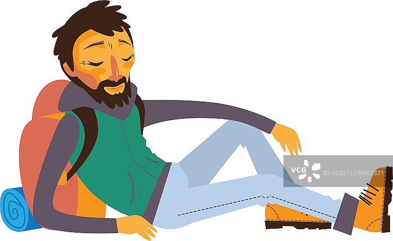 快乐的胡子旅行者在休息时背着背包图片素材