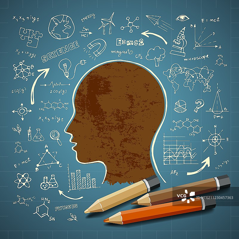 彩色铅笔手绘科学图标速写图片素材