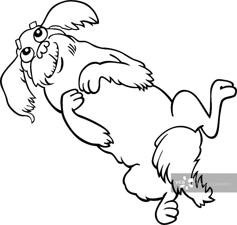 快乐蓬松小狗卡通填色图片素材