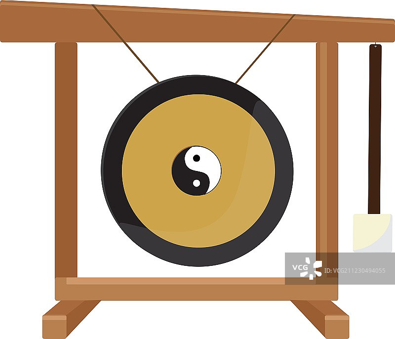 带有阴阳符号锤的中国锣图片素材