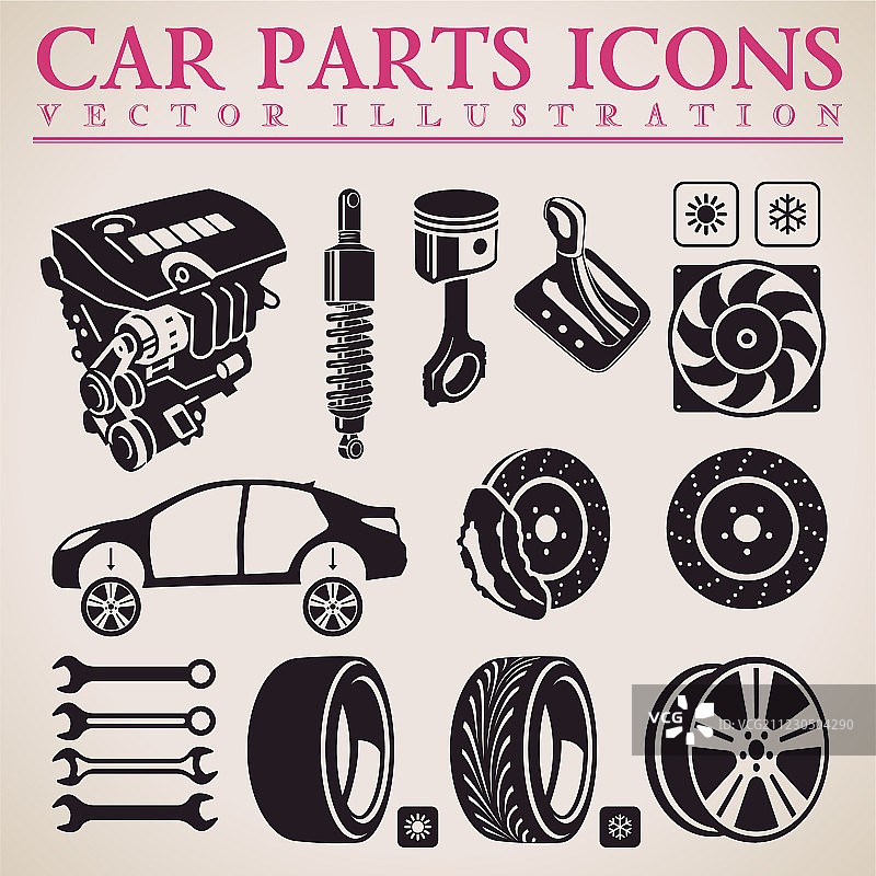 汽车零件维修汽车服务图标集图片素材