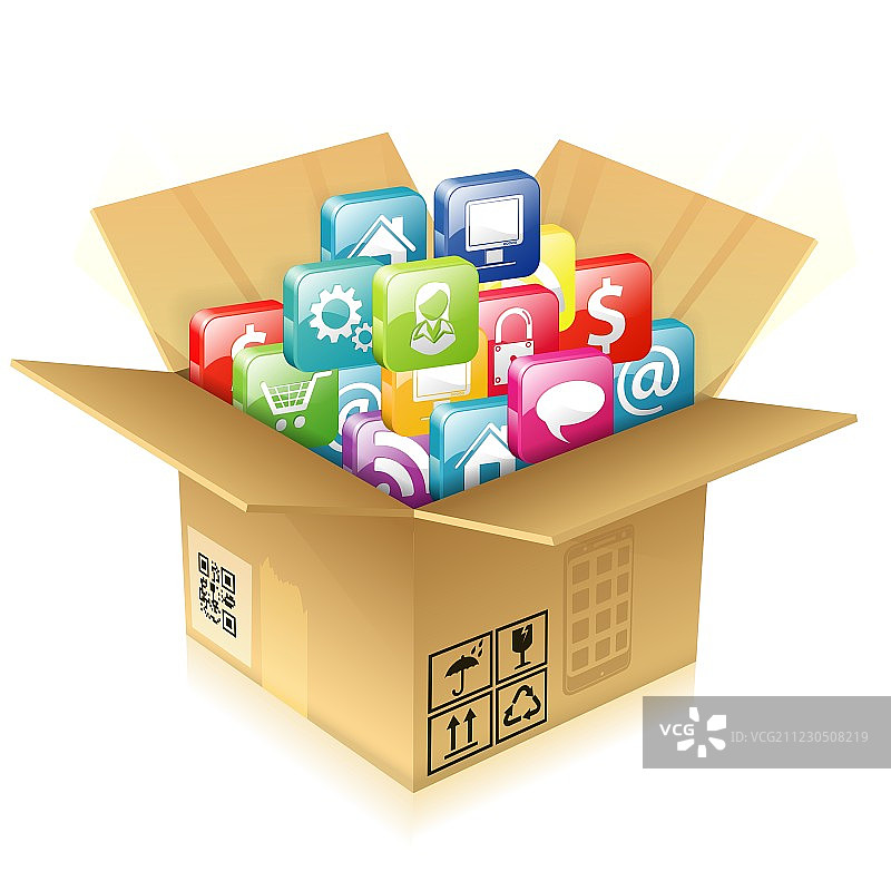 带有一组图标的纸板箱图片素材