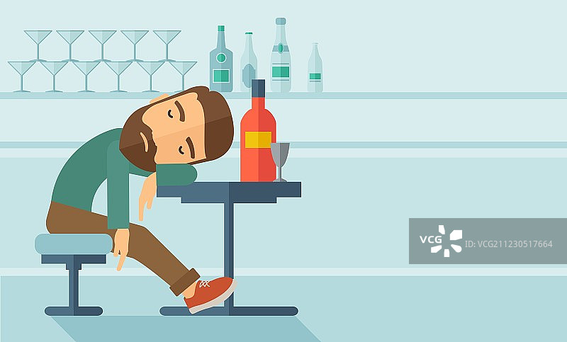 醉酒男子在酒吧睡着图片素材