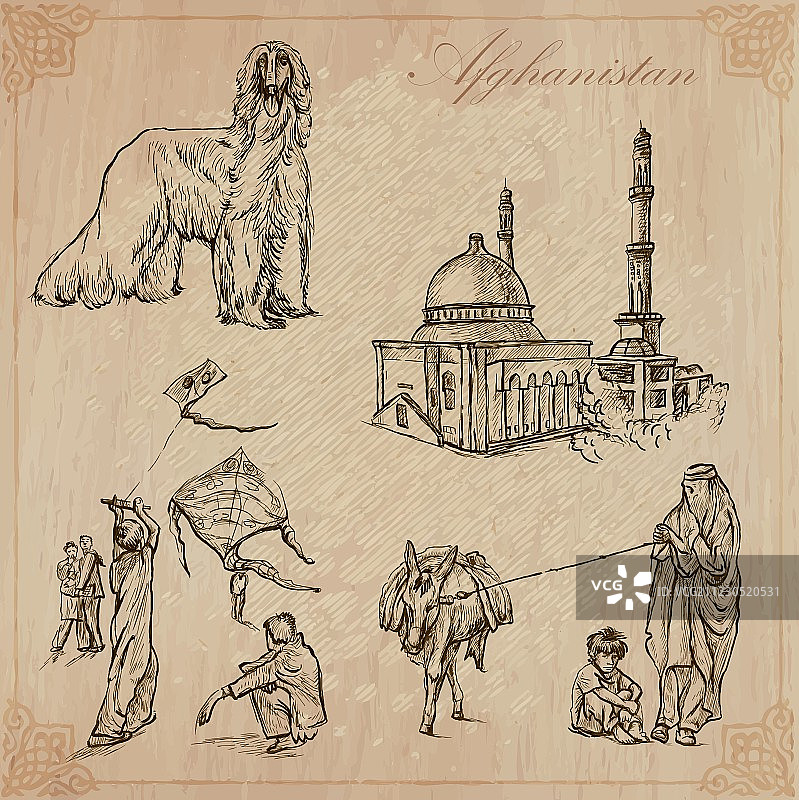 阿富汗手绘素材包1图片素材