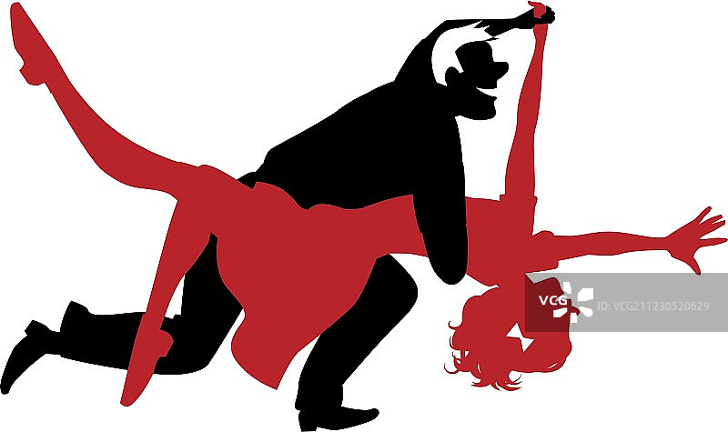 一对情侣跳摇摆舞或摇滚乐的剪影图片素材