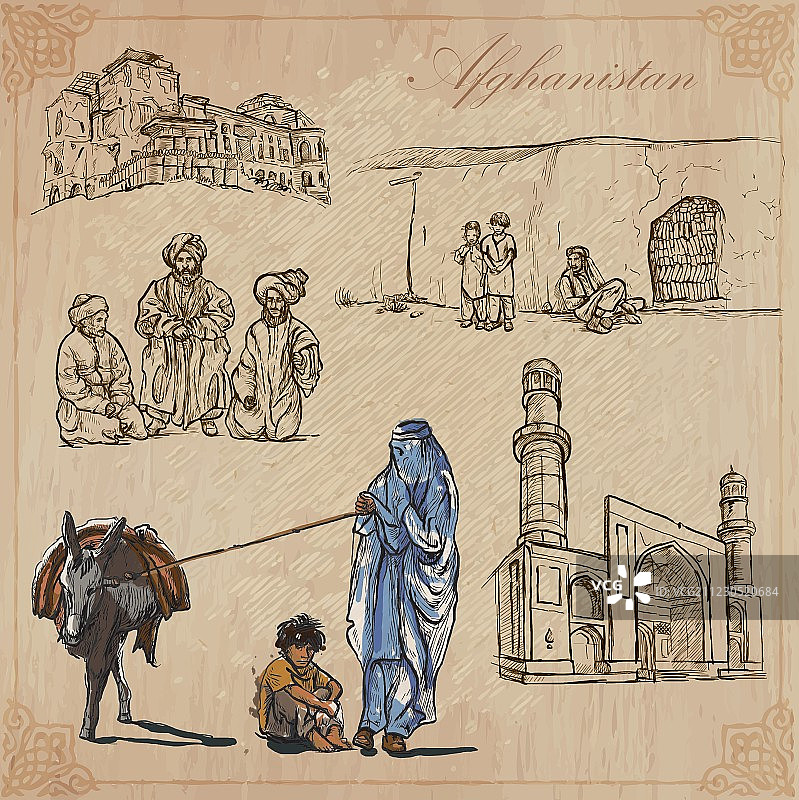 阿富汗手绘素材包图片素材