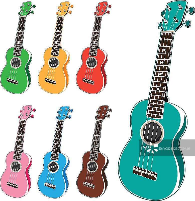 彩色尤克里里琴套装图片素材