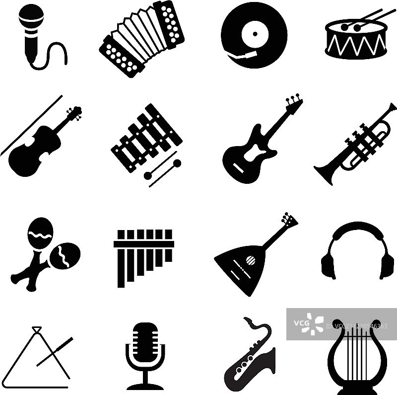 各种黑色乐器图标图片素材
