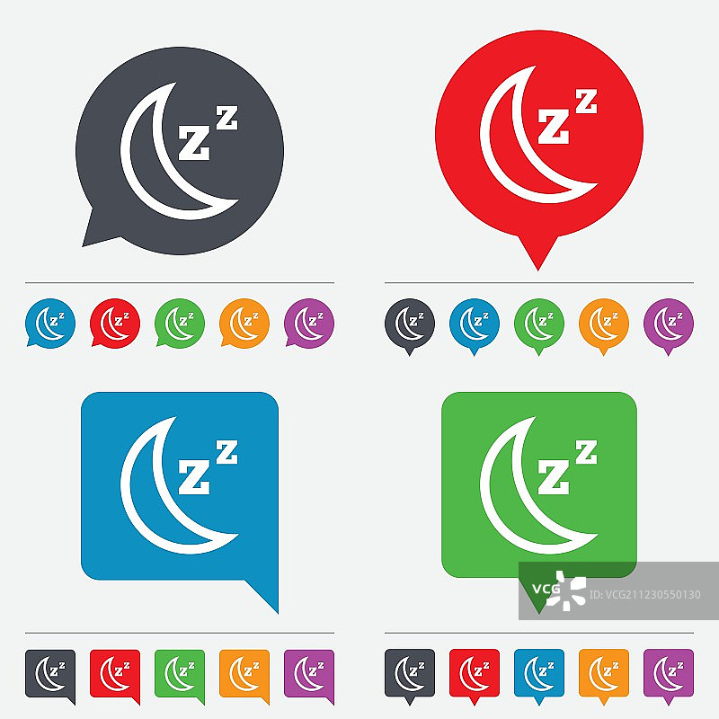 睡眠标志图标，带 ZZZ 按钮的月亮图片素材