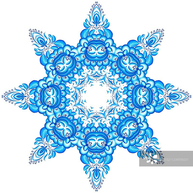 Gzhel风格的星星雪花图片素材