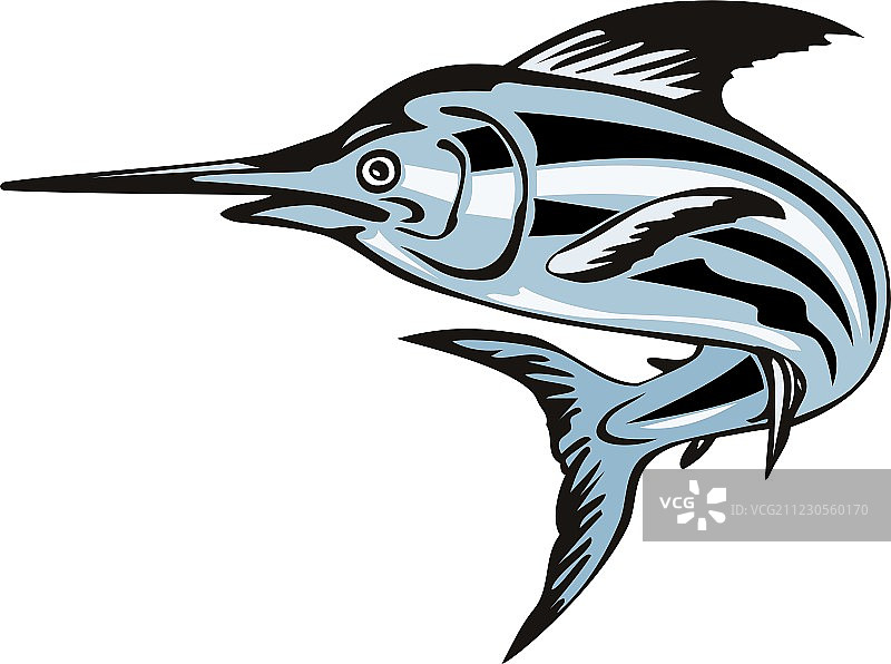 复古蓝枪鱼跳跃图片素材