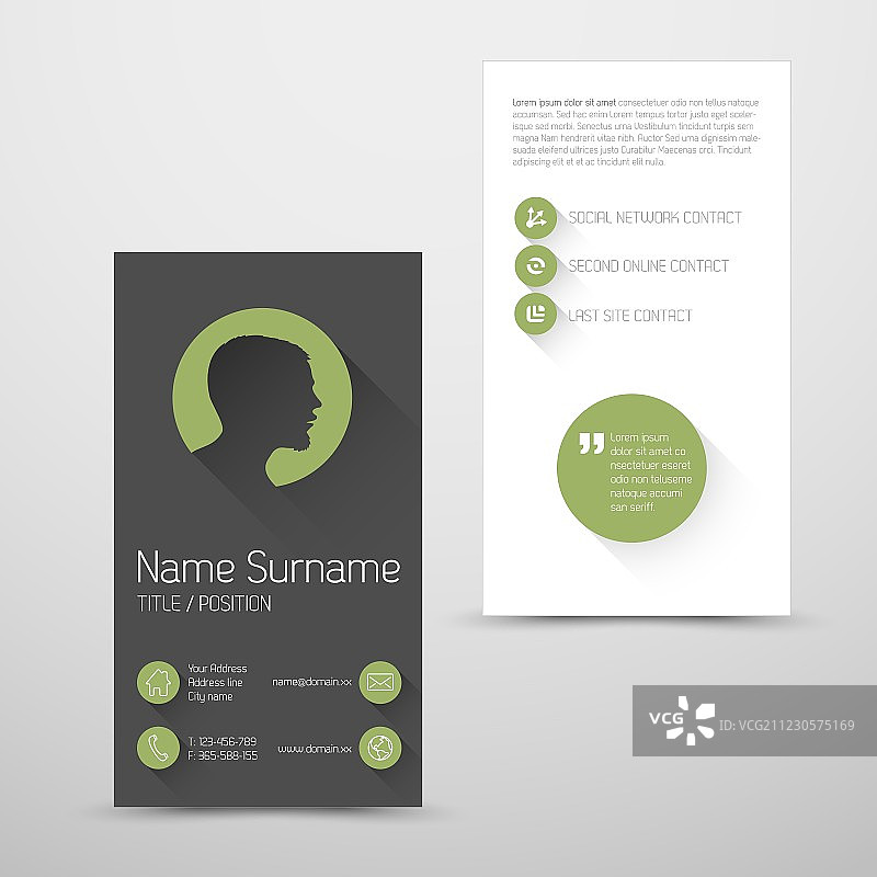 带有扁平用户界面的现代绿色名片模板图片素材
