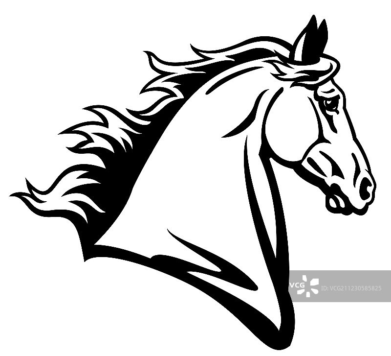 黑白马头轮廓图片素材