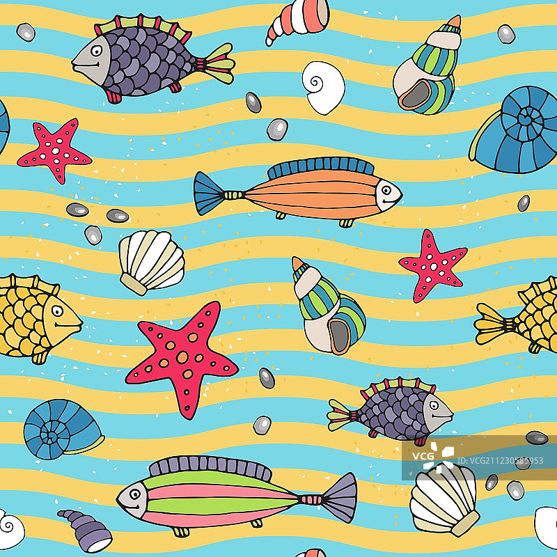 海滨海洋生物无缝图案图片素材
