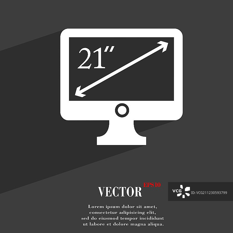 21英寸显示器对角线图标符号（扁平风格）图片素材