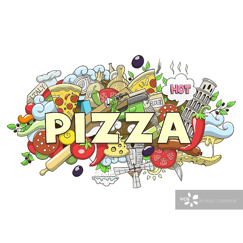 披萨手绘标题设计图片素材