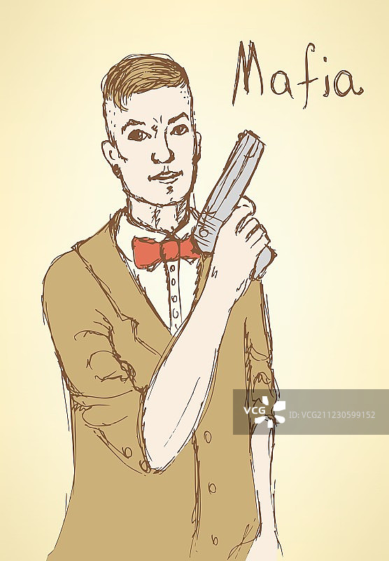 复古风格的黑帮素描图片素材