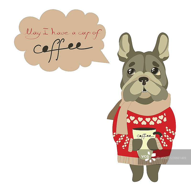 可怜的小狗乞求一杯咖啡图片素材