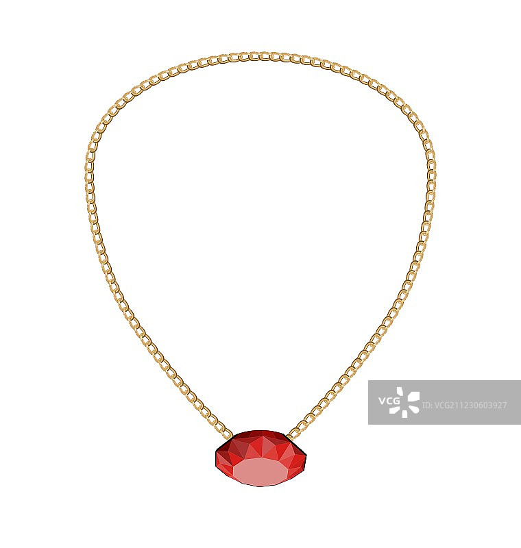 镶嵌红色钻石的金色项链图片素材