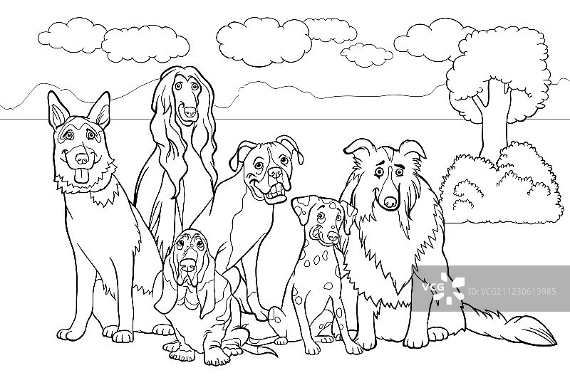 用于着色书的纯种狗卡通图片素材