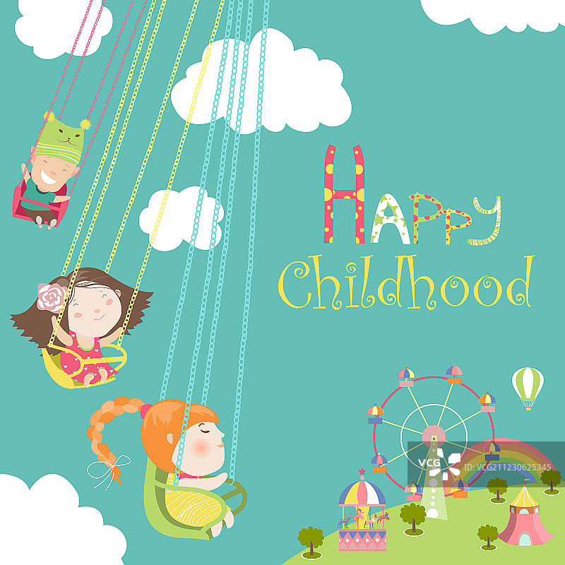 儿童乘坐旋转木马图片素材