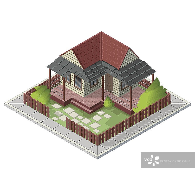 2.5D夏季房屋后院建筑图片素材