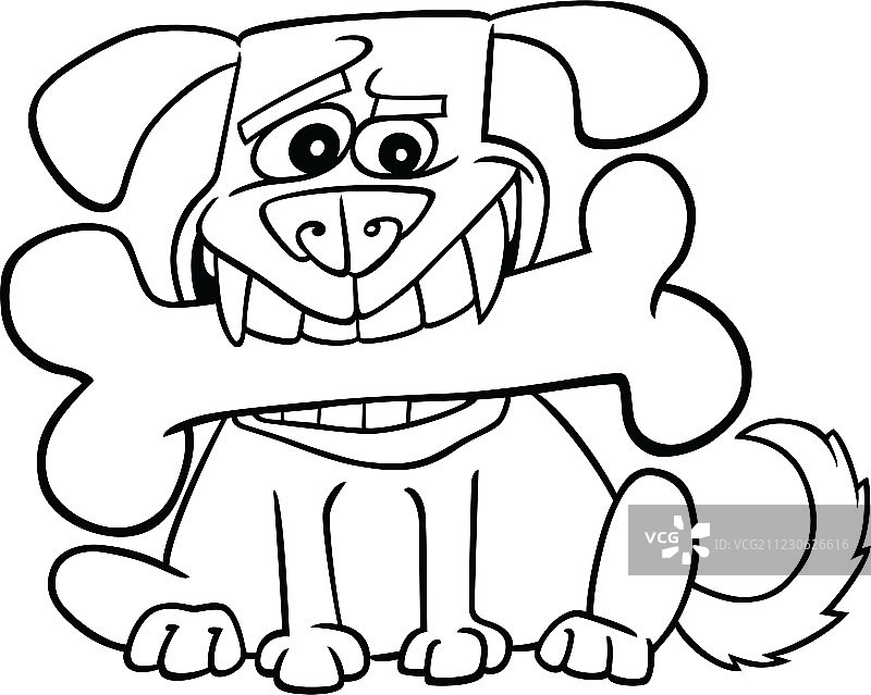 拿着大骨头的卡通狗（可用于着色）图片素材