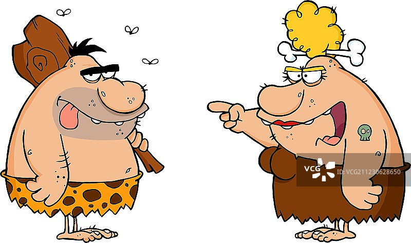 穴居人和愤怒的穴居女人图片素材