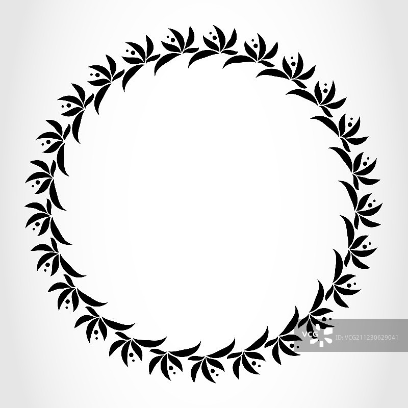 月桂花环圆形纹身黑色风格化图片素材