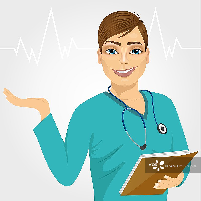 男护士用听诊器握着手展示图片素材